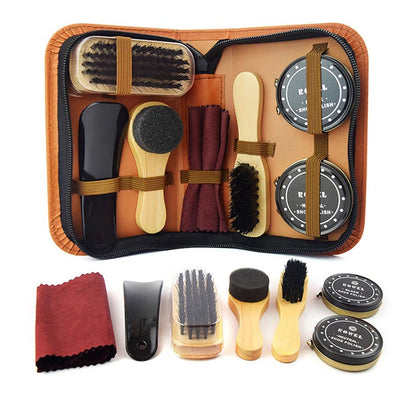 Kit d'Entretien de Chaussures Pro Portable pour Bottes, Baskets, Livres, Brosse Brillante, Outil de Polissage pour Chaussures en Cuir, 8 Pièces/Ensemble